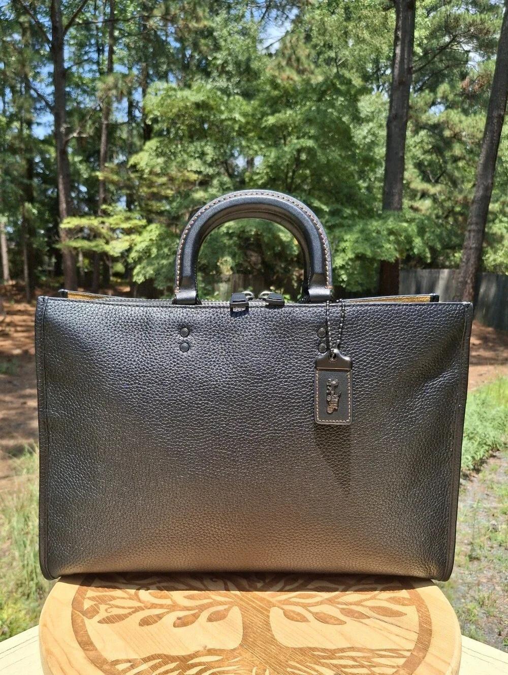 Coach Rogue Briefcase Laptop In Black Regenerative Pebbled Leather #CD789